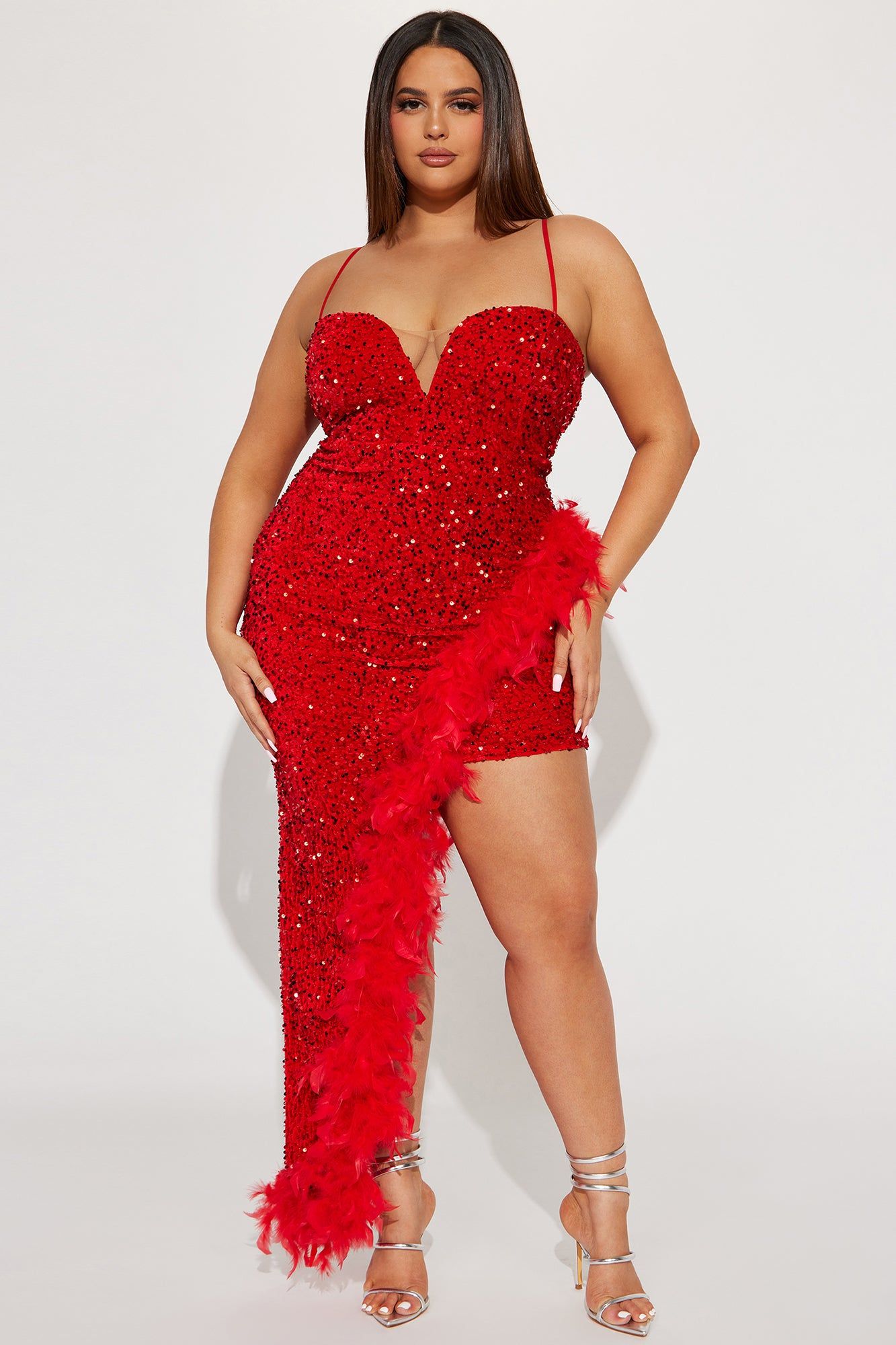 Vegas Vibes Sequin Feather Maxi Dress - Red sold by Fashion Nova product image thumbnail 4