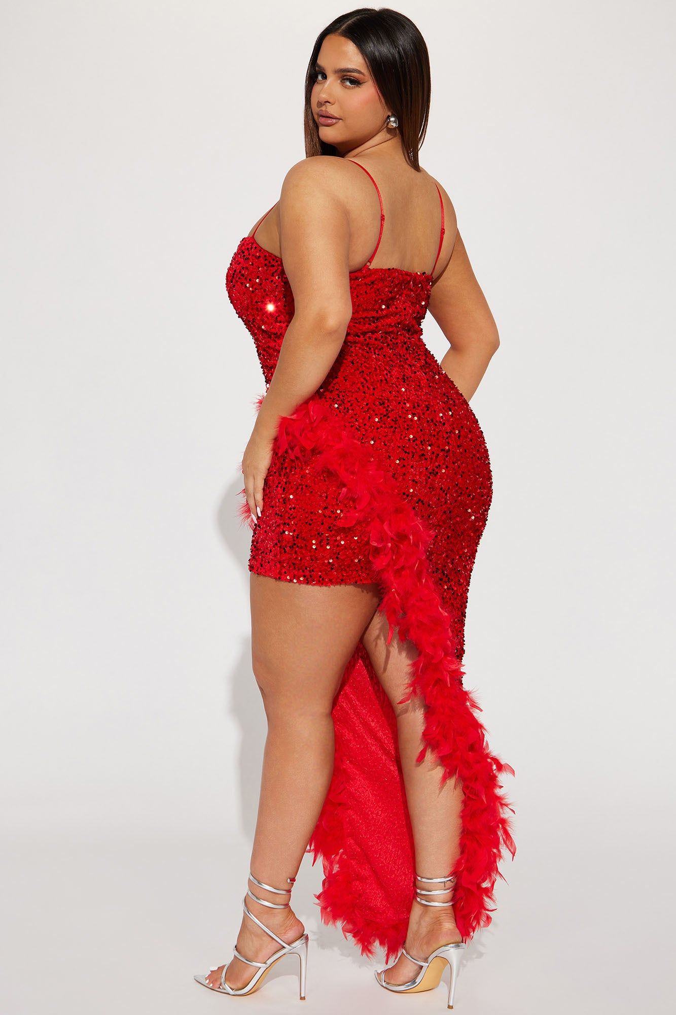 Vegas Vibes Sequin Feather Maxi Dress - Red sold by Fashion Nova product image thumbnail 6