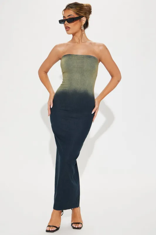 Lian Denim Maxi Dress - Dark Wash sold by Fashion Nova