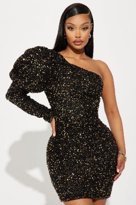 Sandy Sequin Mini Dress - Black/combo sold by Fashion Nova