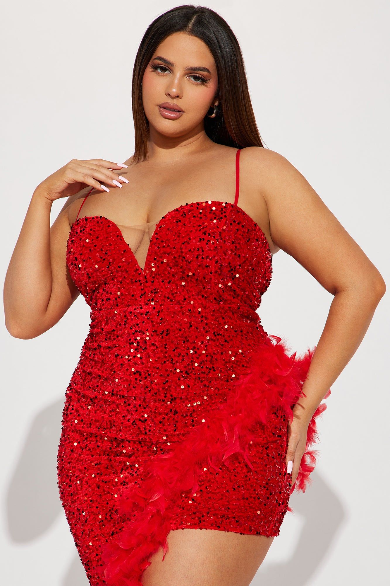 Vegas Vibes Sequin Feather Maxi Dress - Red sold by Fashion Nova product image thumbnail 5