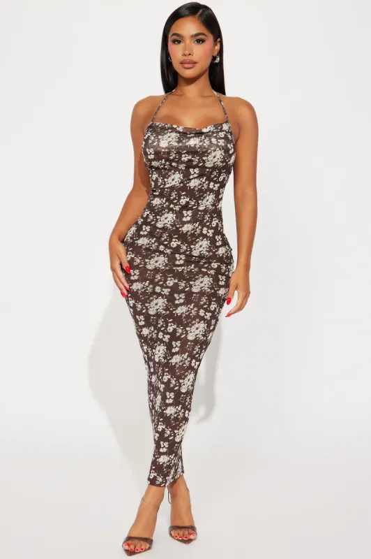 In The Garden Mesh Midi Dress - Brown sold by Fashion Nova