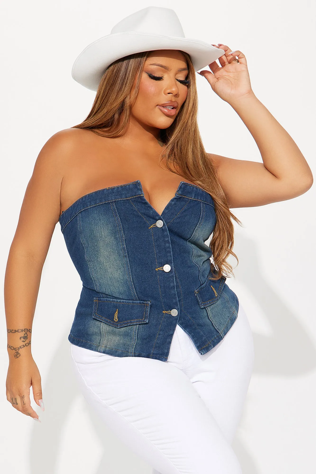 On My Way Denim Corset Top - Dark Wash sold by Fashion Nova product image thumbnail 4