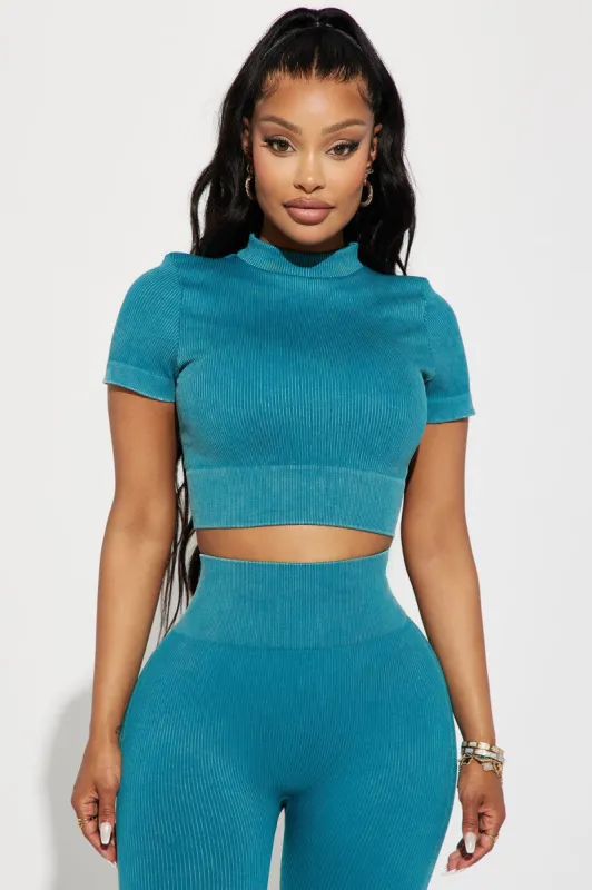 Leslie Washed Active Top - Teal sold by Fashion Nova