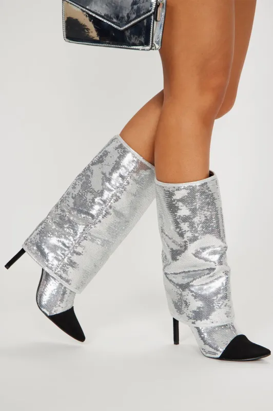 Truly Sparkled Stiletto Boots - Silver sold by Fashion Nova