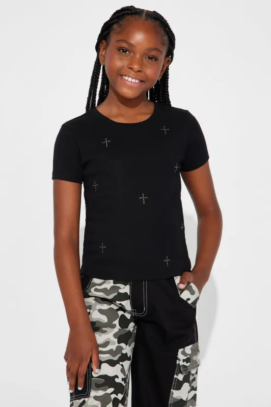 Mini Cross Your Heart And Live Tee - Black sold by Fashion Nova