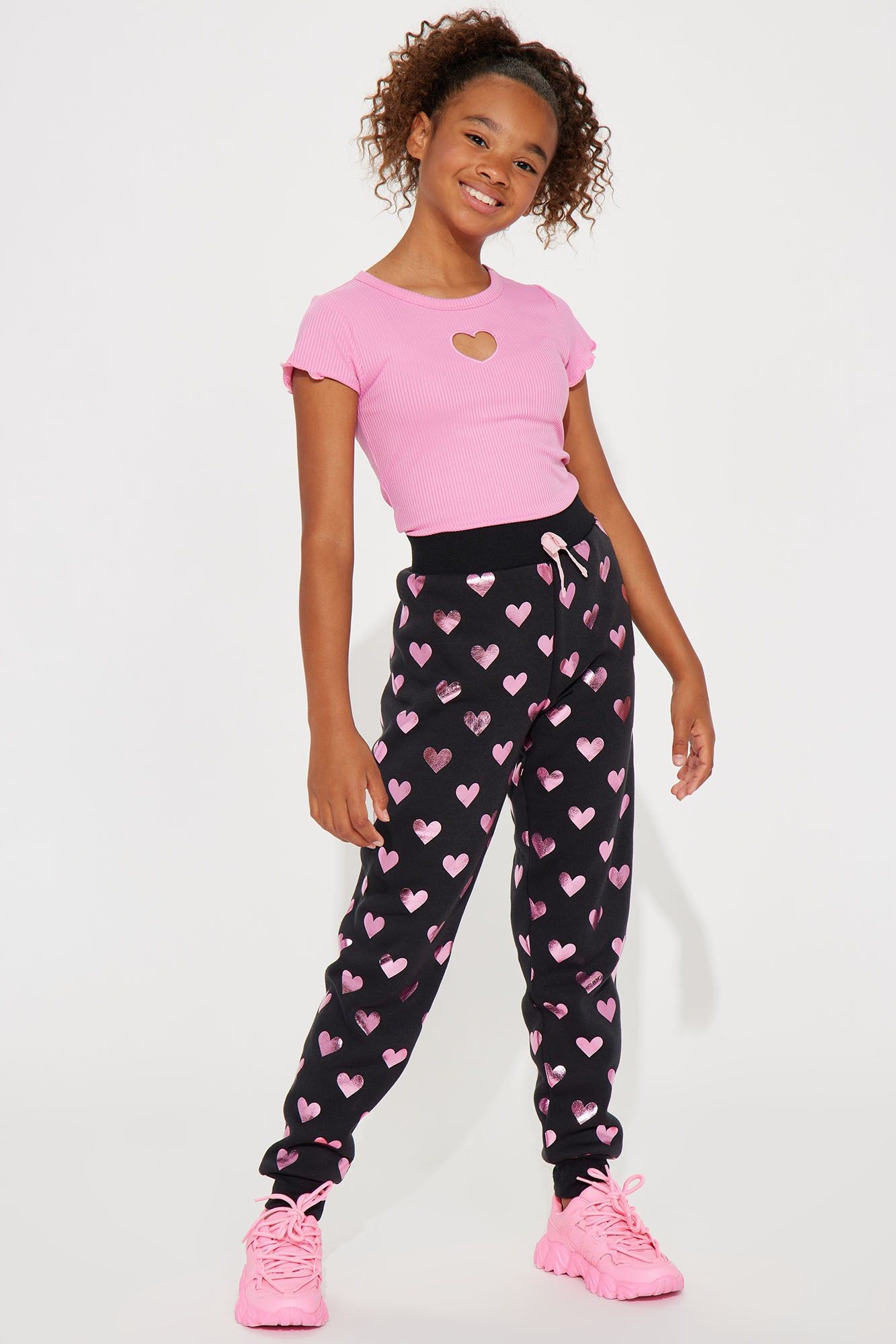 Mini I Have Heart Fleece Joggers - Black/Pink sold by Fashion Nova