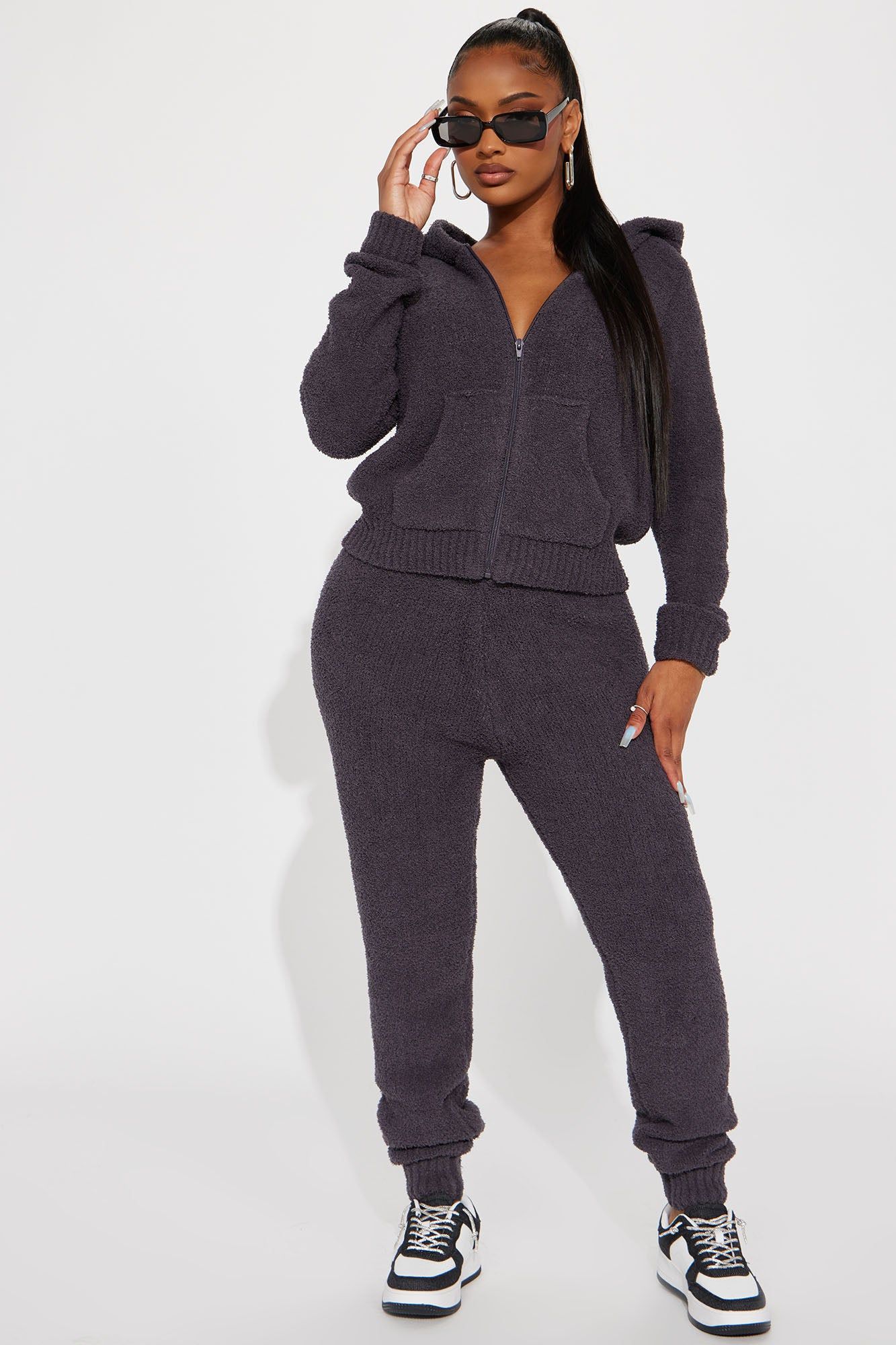 Always Extra Cozy Pant Set - Charcoal sold by Fashion Nova