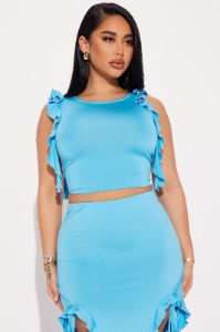 Sydney Ruffle Skirt Set - Aqua sold by Fashion Nova