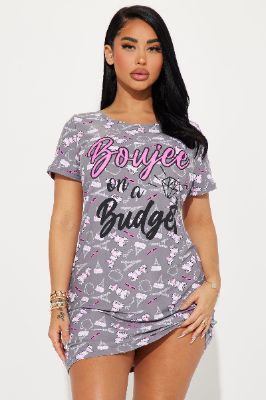 Boujee On A Budget PJ Sleep Shirt - Grey/combo made by Fashion Nova