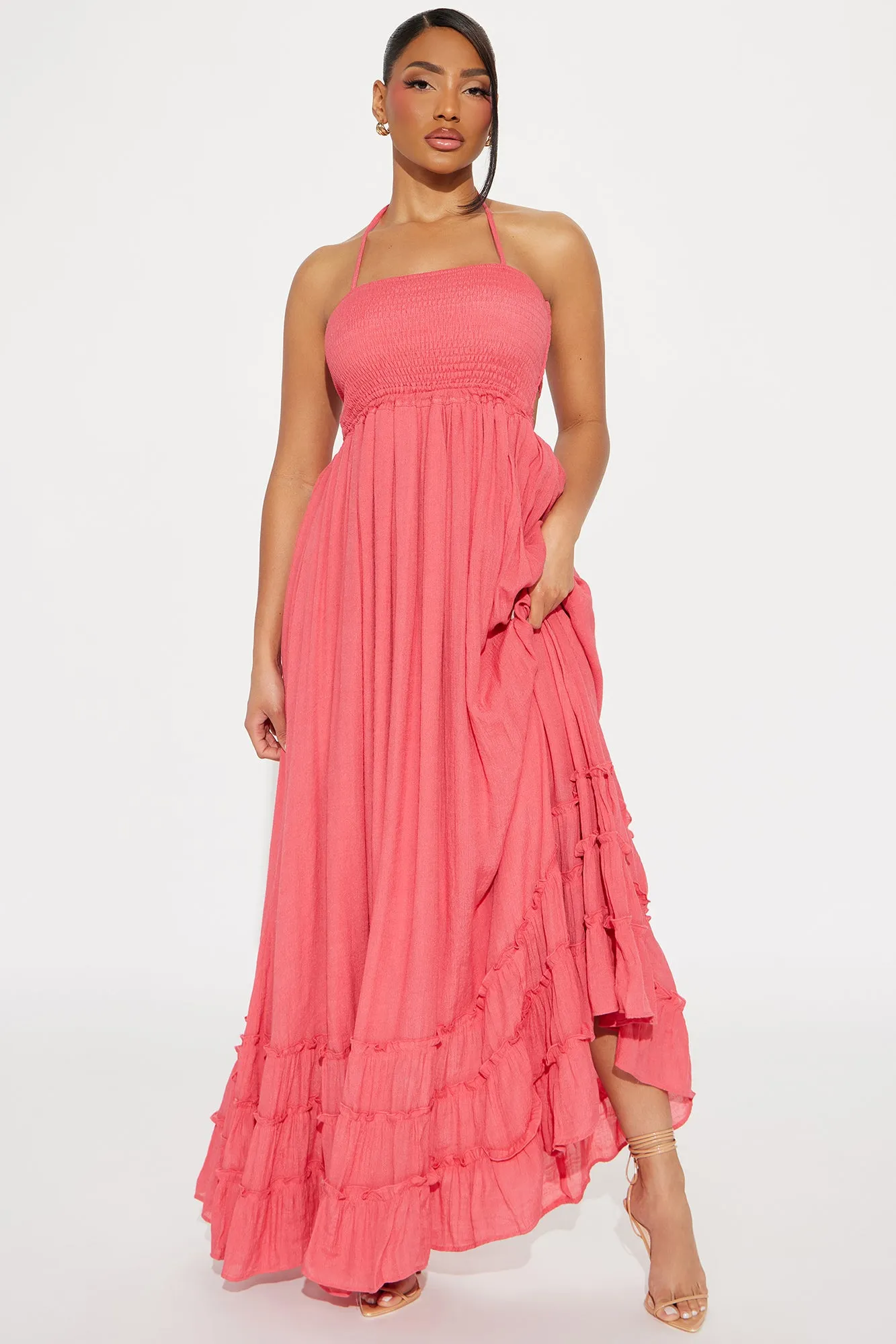 Hayley Halter Maxi Dress - Coral sold by Fashion Nova