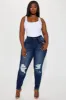 Kalisha Stretch Ripped Skinny Jeans - Dark Wash sold by Fashion Nova