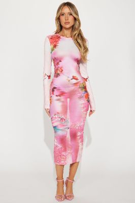 Danielle Long Sleeve Maxi Dress - Pink/combo sold by Fashion Nova