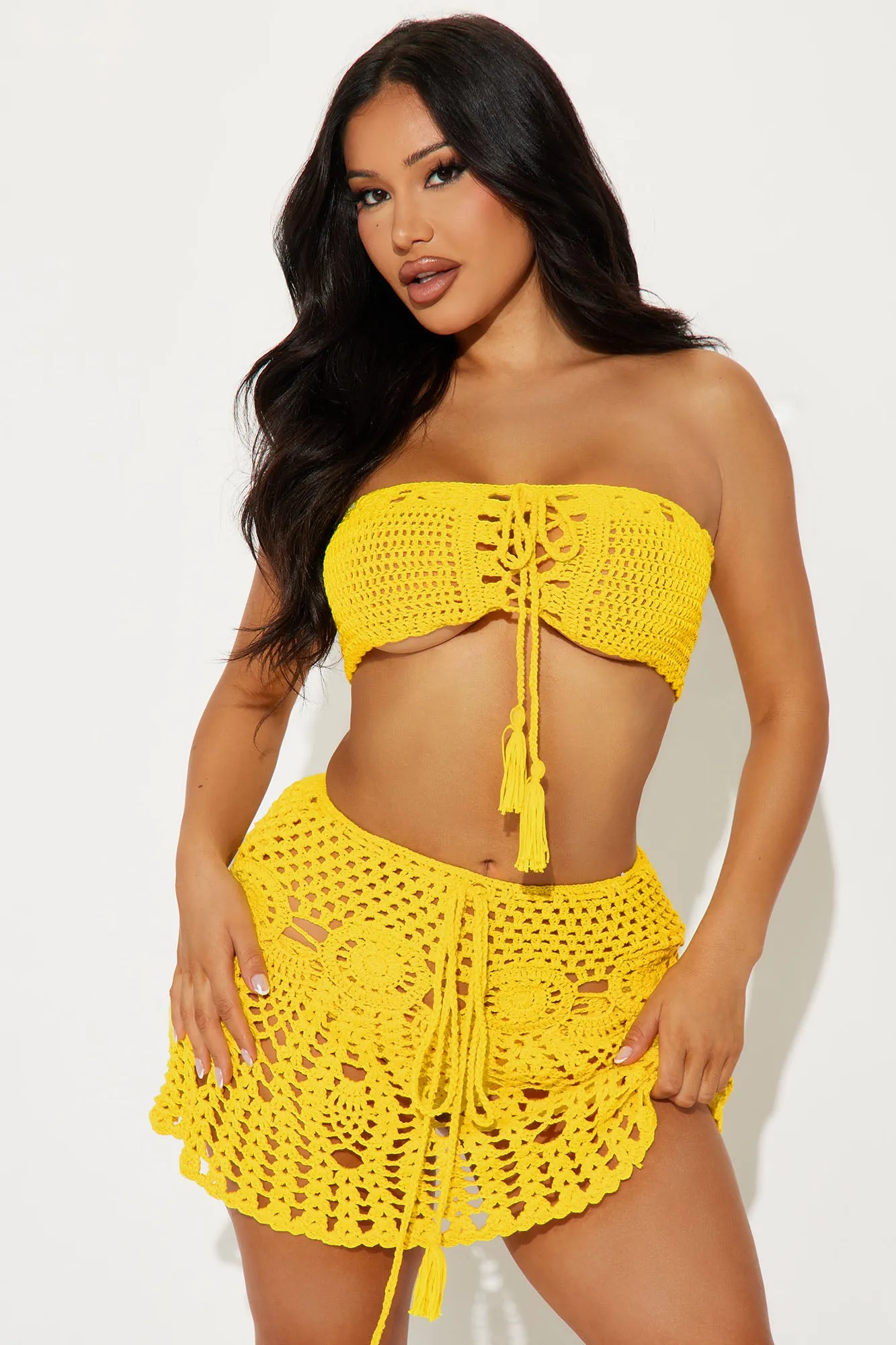 Crochet 3 Piece Skirt Sunsuit - Yellow sold by Fashion Nova product image thumbnail 2