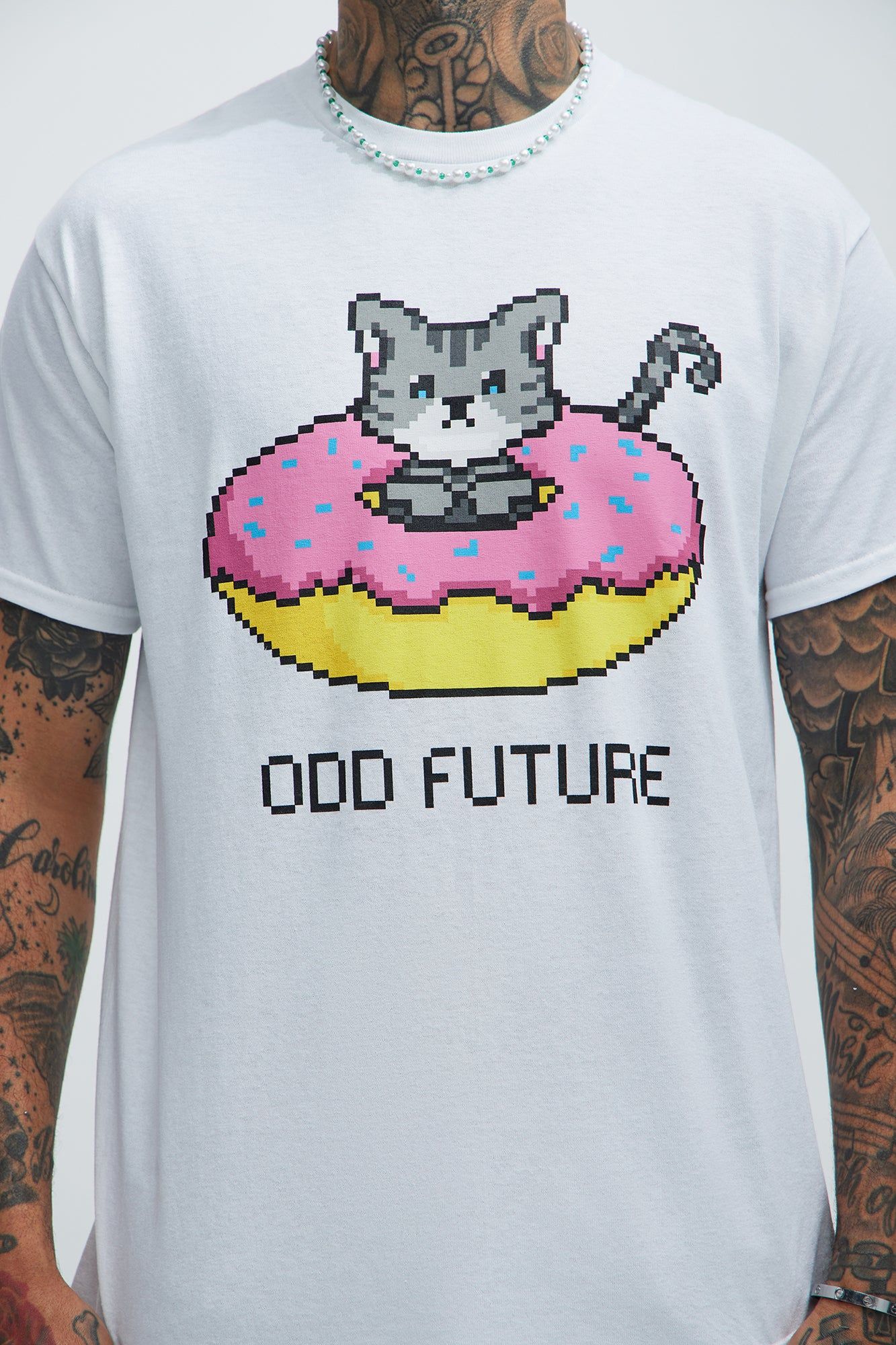 Odd Future Pixel Donut Cat Short Sleeve Tee - White sold by Fashion Nova product image thumbnail 3