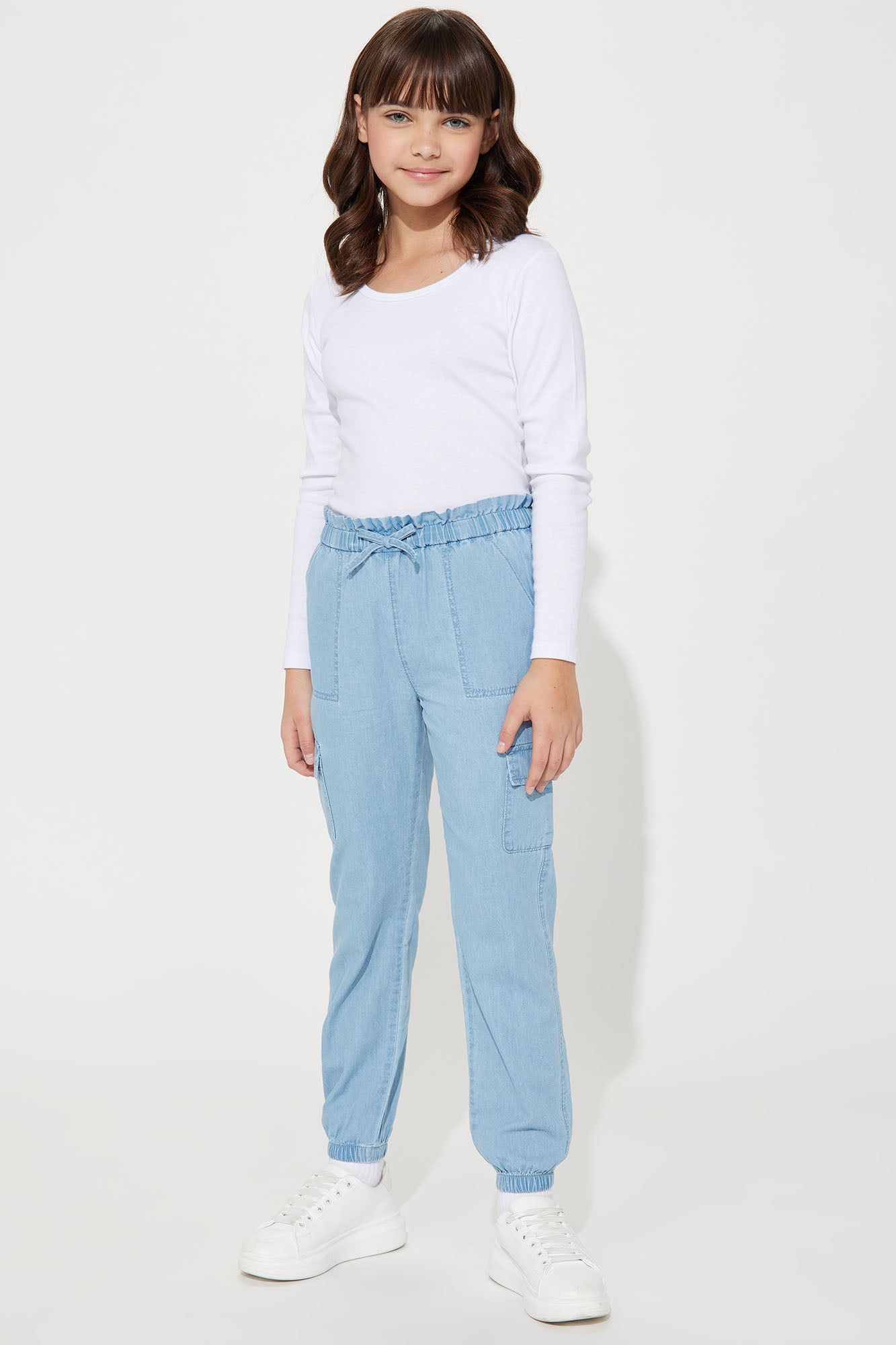 Mini Chambray Cargo Pant - Light Wash sold by Fashion Nova