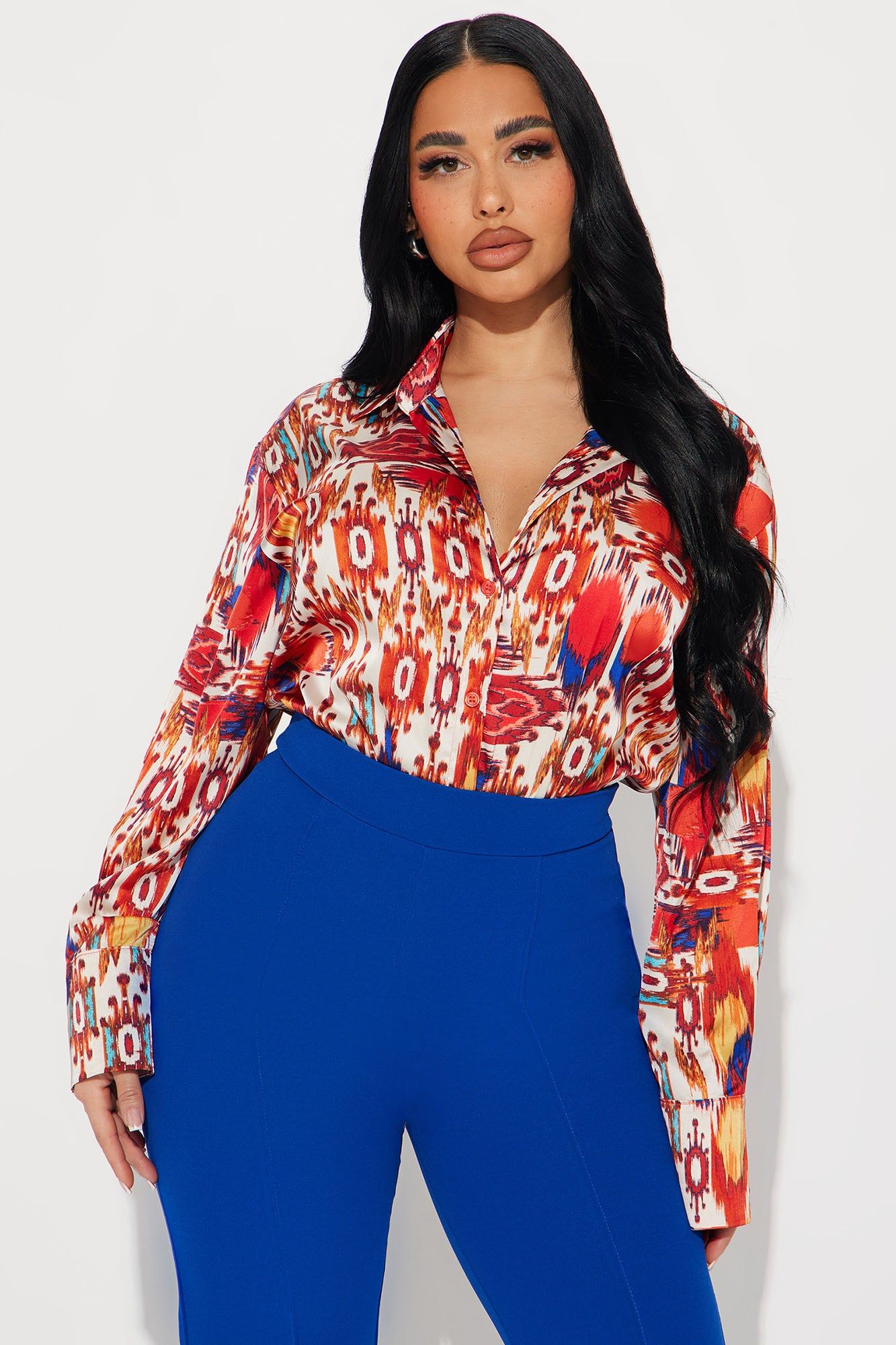 Take Me There Shirt - Red/combo sold by Fashion Nova