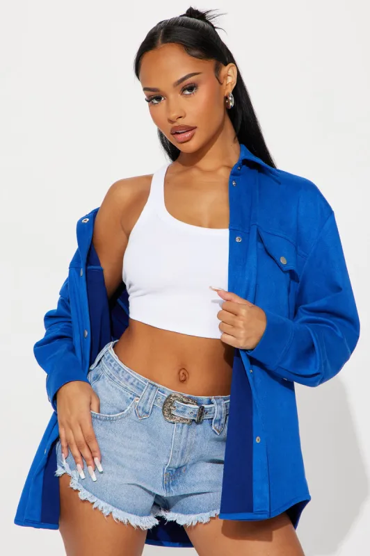 Presley Faux Suede Shirt - Blue sold by Fashion Nova