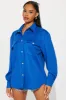 Presley Faux Suede Shirt - Blue sold by Fashion Nova
