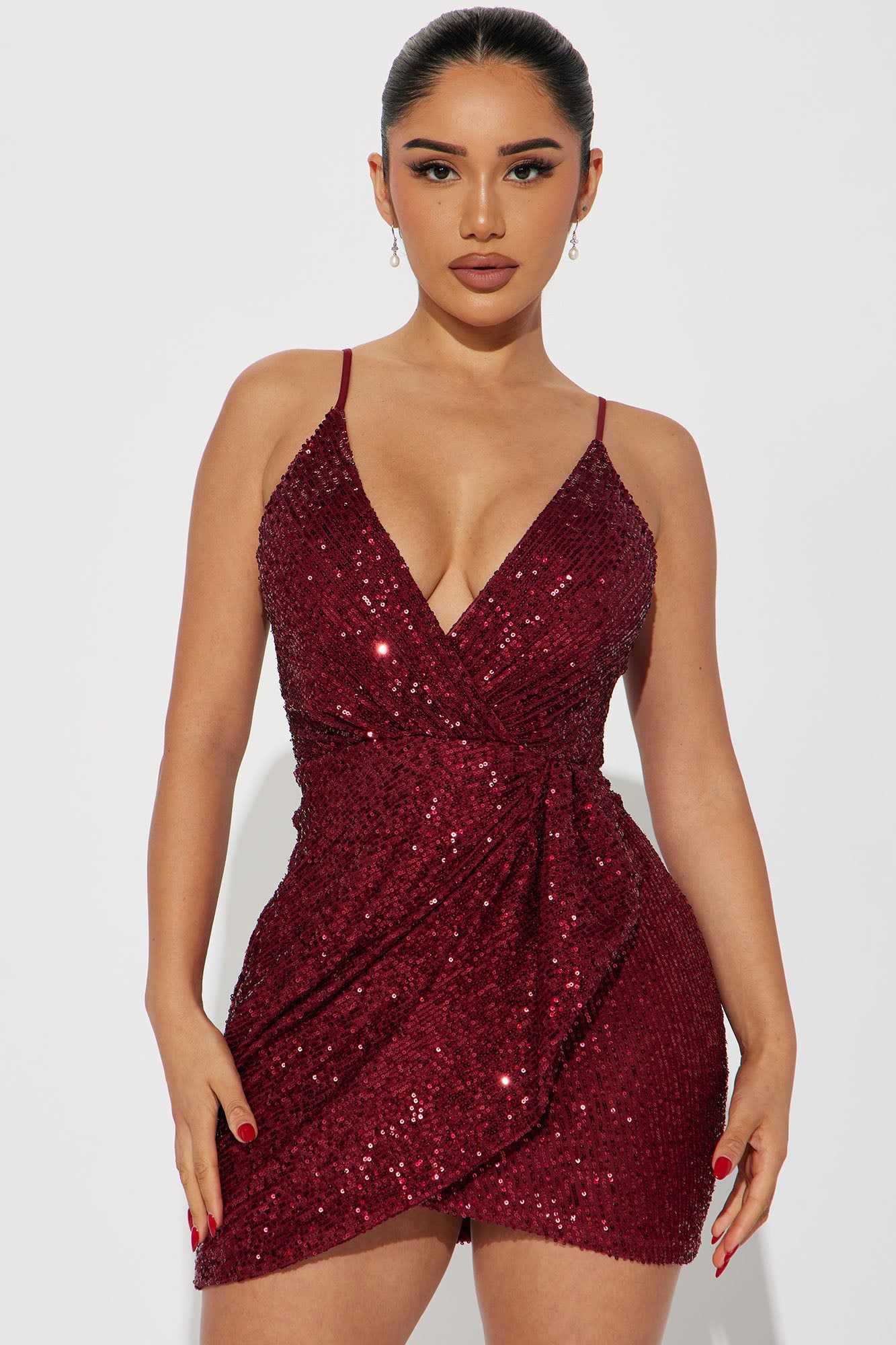 Brianna Sequin Mini Dress - Burgundy sold by Fashion Nova