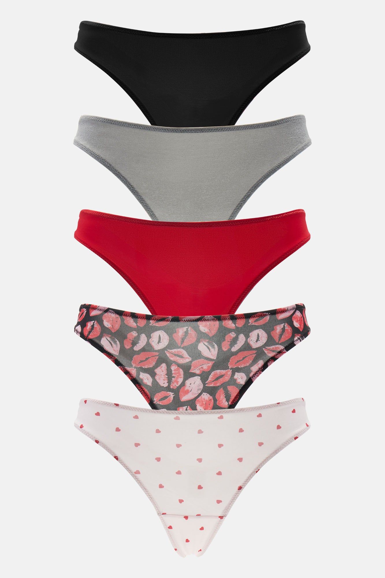 Feels Like Love Microfiber Thong 5 Pack Panties - Black/combo sold by Fashion Nova