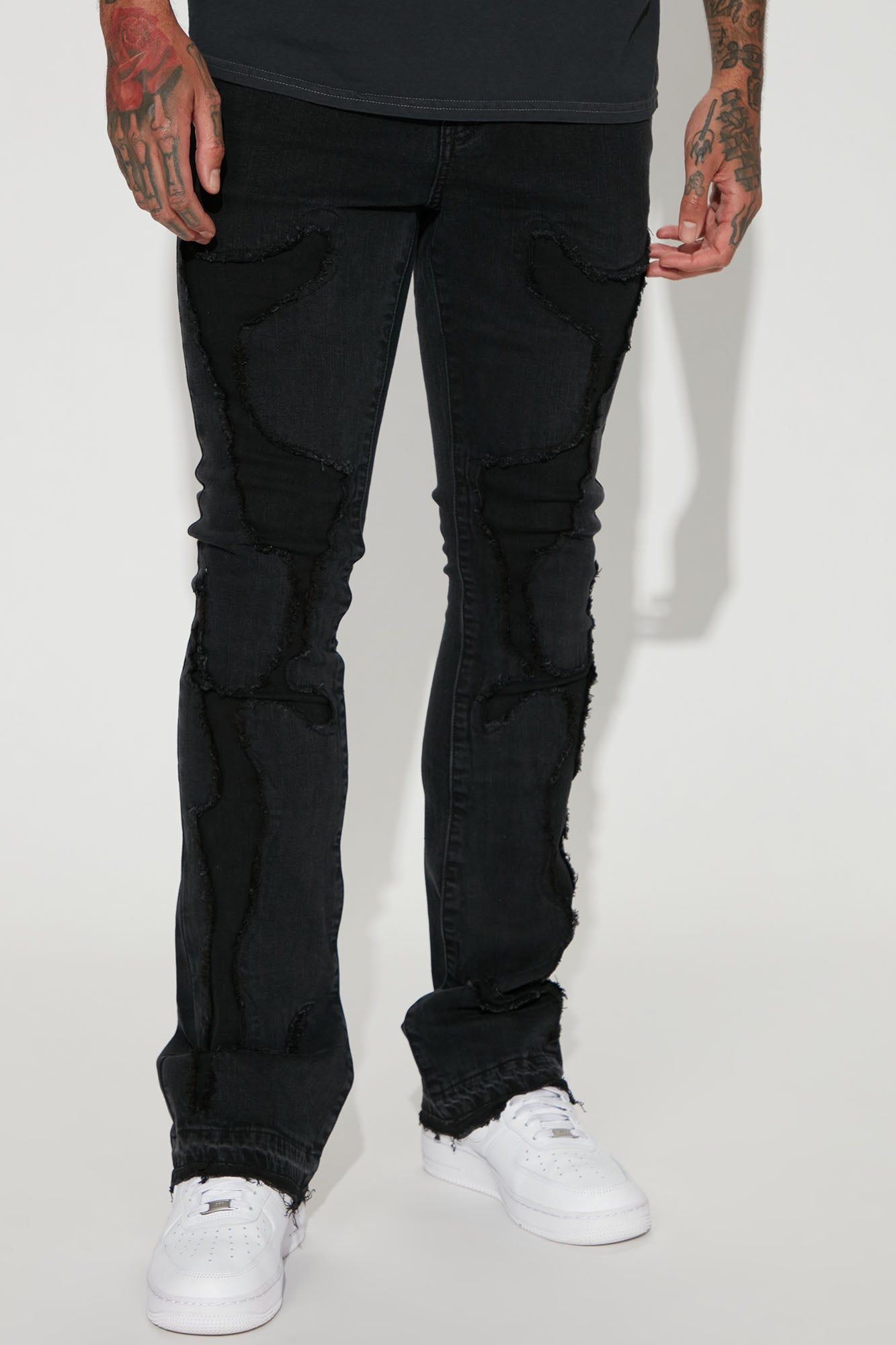 Get Even Stacked Skinny Flared Jeans - Black sold by Fashion Nova