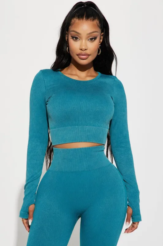 Sonia Washed Active Top - Teal sold by Fashion Nova