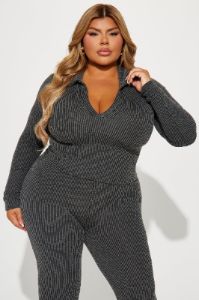 Josie Ribbed Long Sleeve Set - Charcoal sold by Fashion Nova