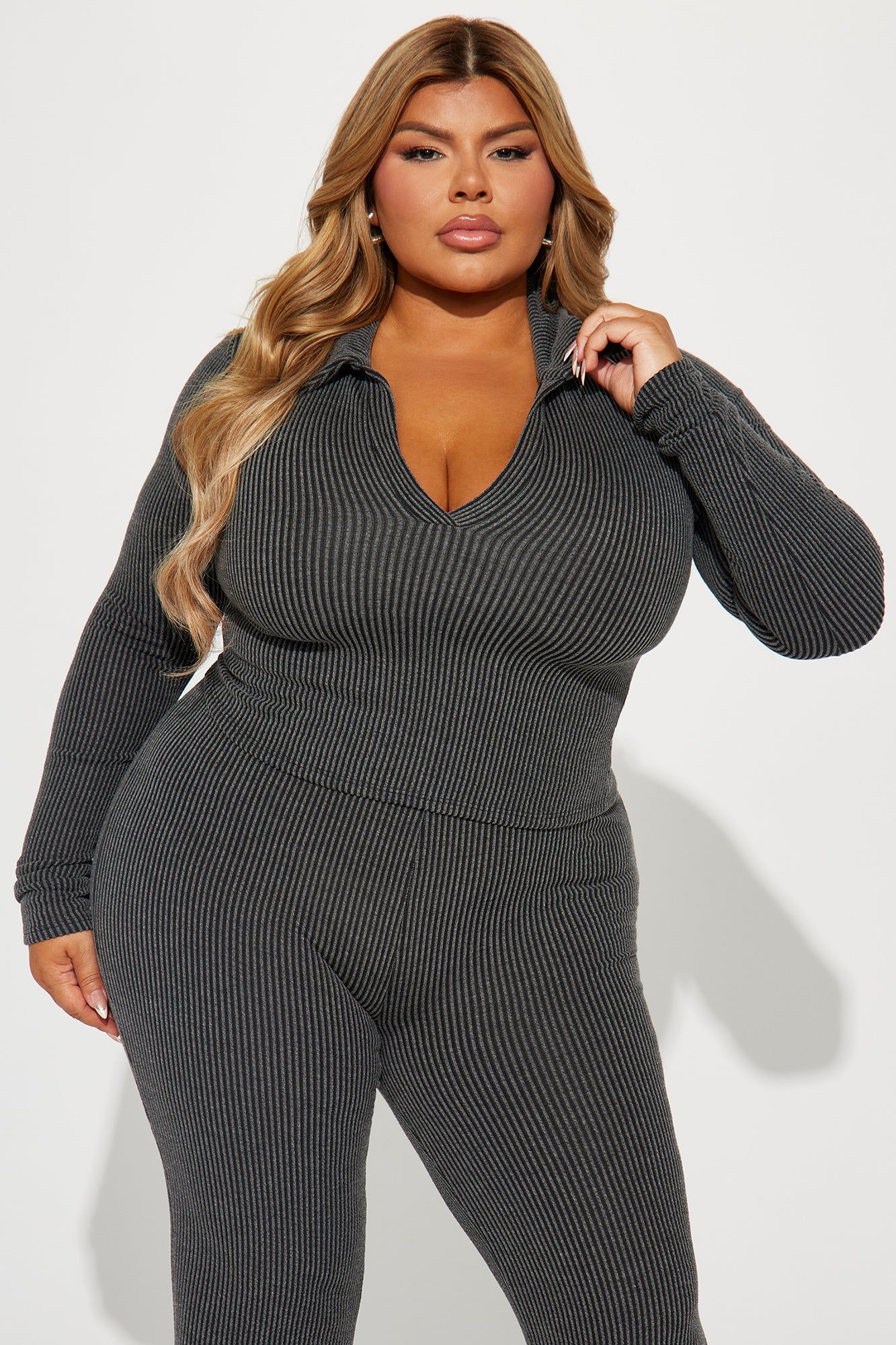 Josie Ribbed Long Sleeve Set - Charcoal sold by Fashion Nova product image thumbnail 5