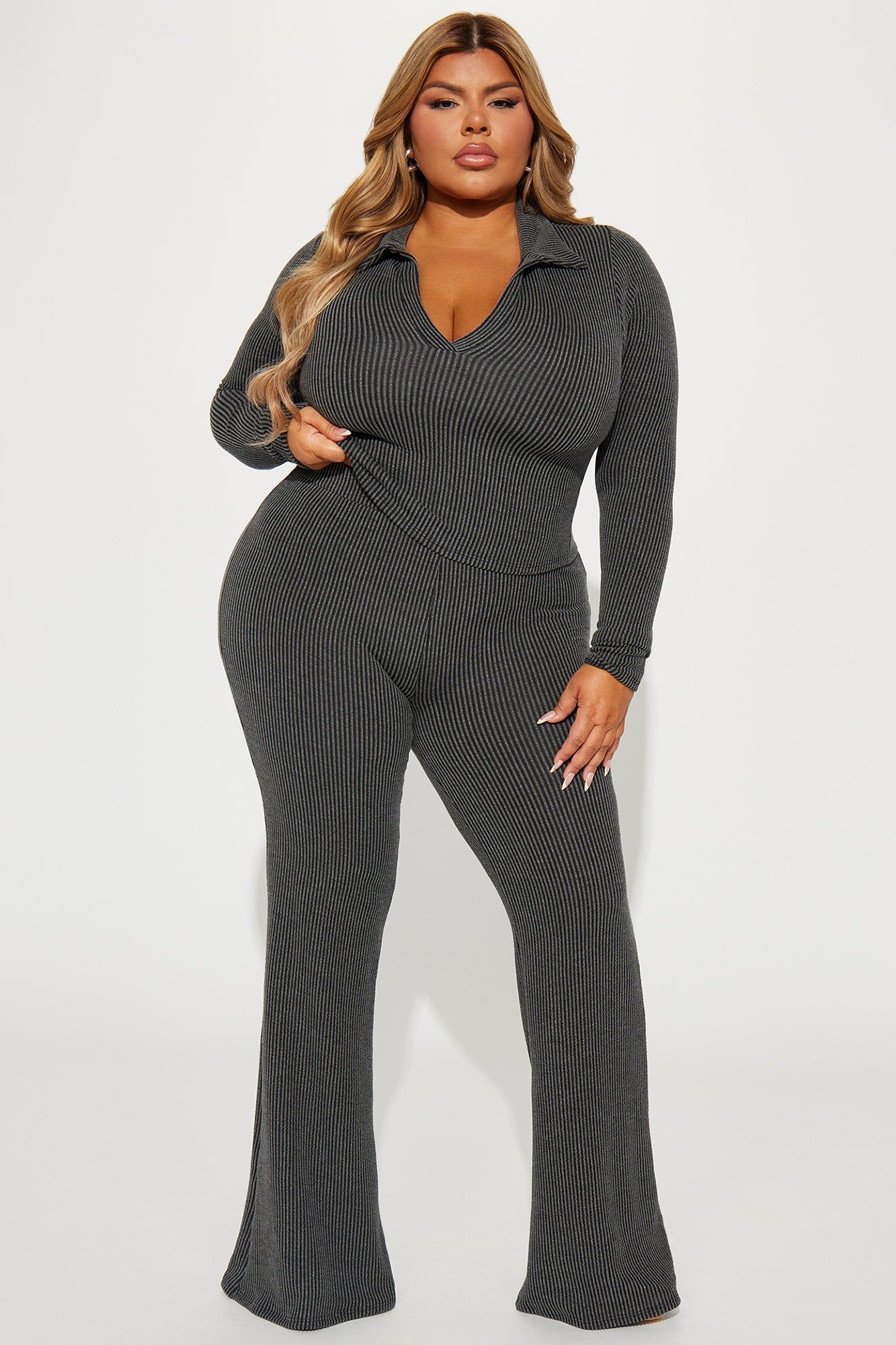 Josie Ribbed Long Sleeve Set - Charcoal sold by Fashion Nova product image thumbnail 4