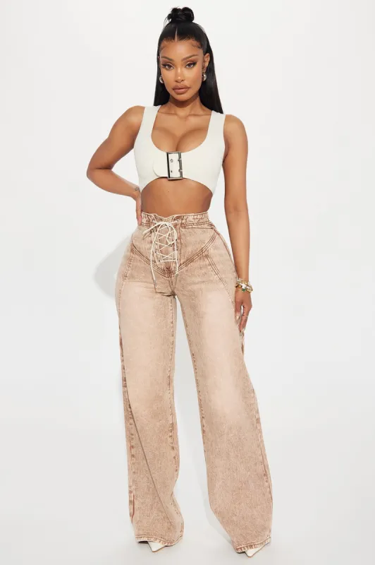 No Exception Lace Up Baggy Jeans - Brown sold by Fashion Nova