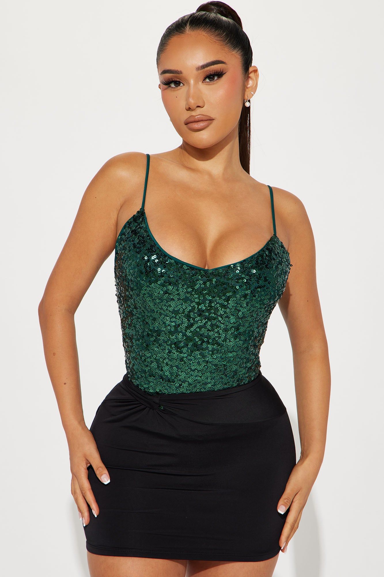 Sara Sequin Top - Green sold by Fashion Nova