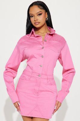 Vivian Denim Mini Dress - Pink sold by Fashion Nova