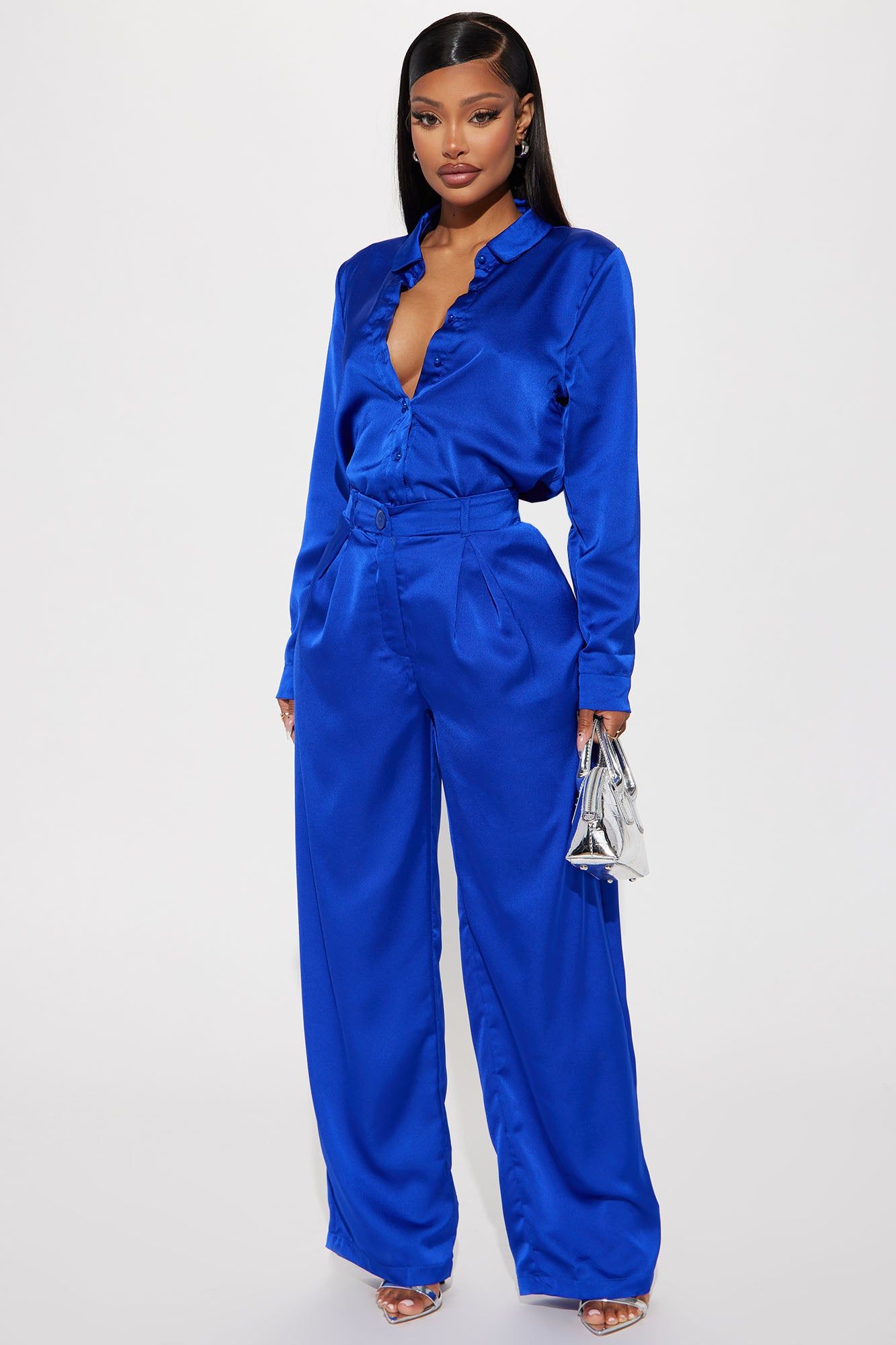 On Time Satin Shirt - Royal sold by Fashion Nova product image thumbnail 2