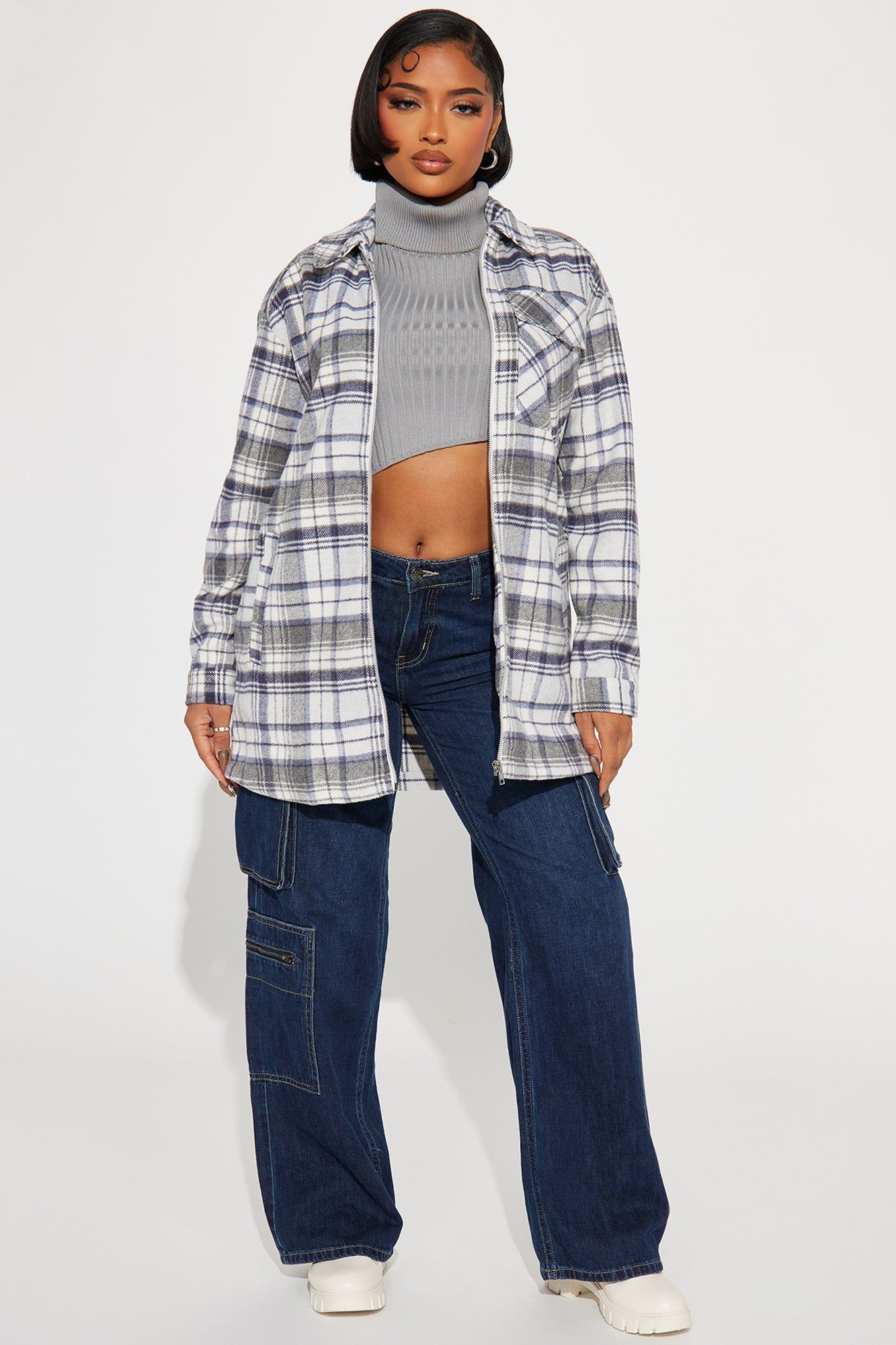 Check Mate Plaid Shacket - Grey/combo sold by Fashion Nova product image thumbnail 2