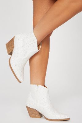Something Special Cowboy Booties - Pearl sold by Fashion Nova