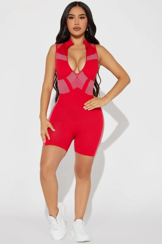 Rasha Active Romper - Red/White sold by Fashion Nova