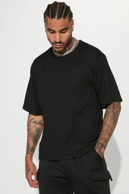 Feel Me Textured Short Sleeve Tee - Black sold by Fashion Nova