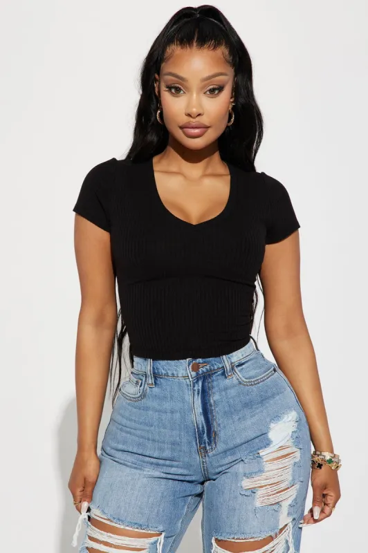 Sade Ribbed Crew Neck Top - Black sold by Fashion Nova