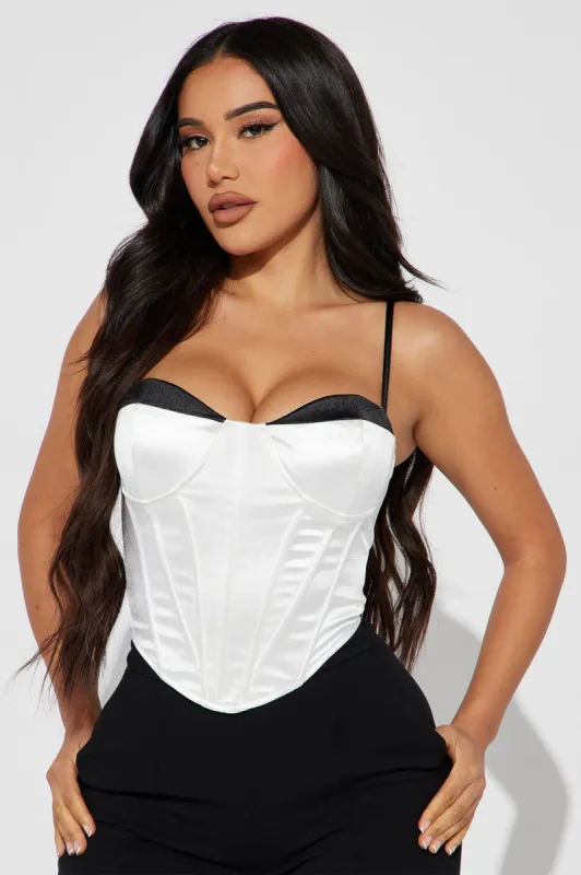 Raise Your Glass Satin Corset - White sold by Fashion Nova