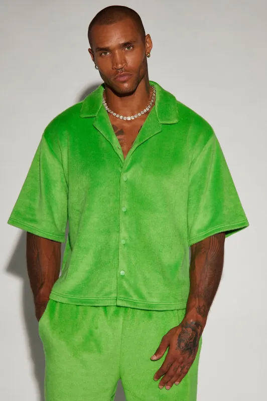 Feel The Mood Button Up Shirt - Green sold by Fashion Nova