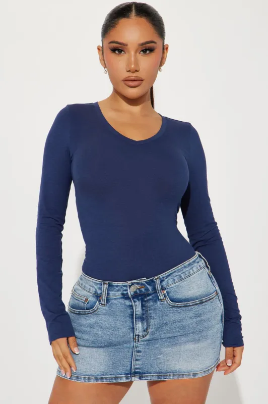 Your Everyday Long Sleeve Tee - Navy sold by Fashion Nova