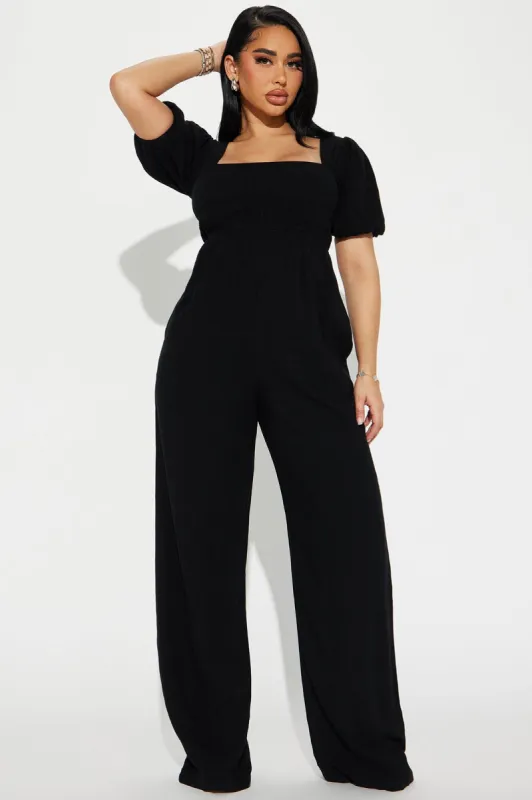 Infiniti Linen Jumpsuit - Black sold by Fashion Nova