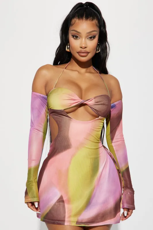 Reign Mesh Mini Dress - Mauve/combo sold by Fashion Nova