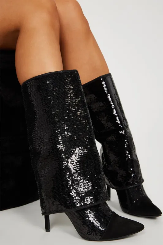 Truly Sparkled Stiletto Boots - Black sold by Fashion Nova