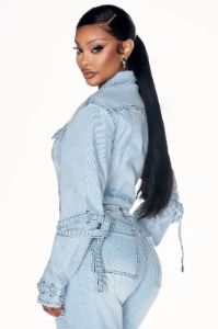 All Tied Up Stretch Denim Jacket - Light Wash sold by Fashion Nova