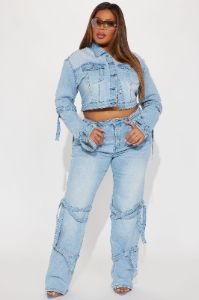 All Tied Up Stretch Denim Jacket - Light Wash sold by Fashion Nova