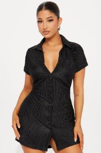 Madelyn Mini Shirt Dress - Black sold by Fashion Nova