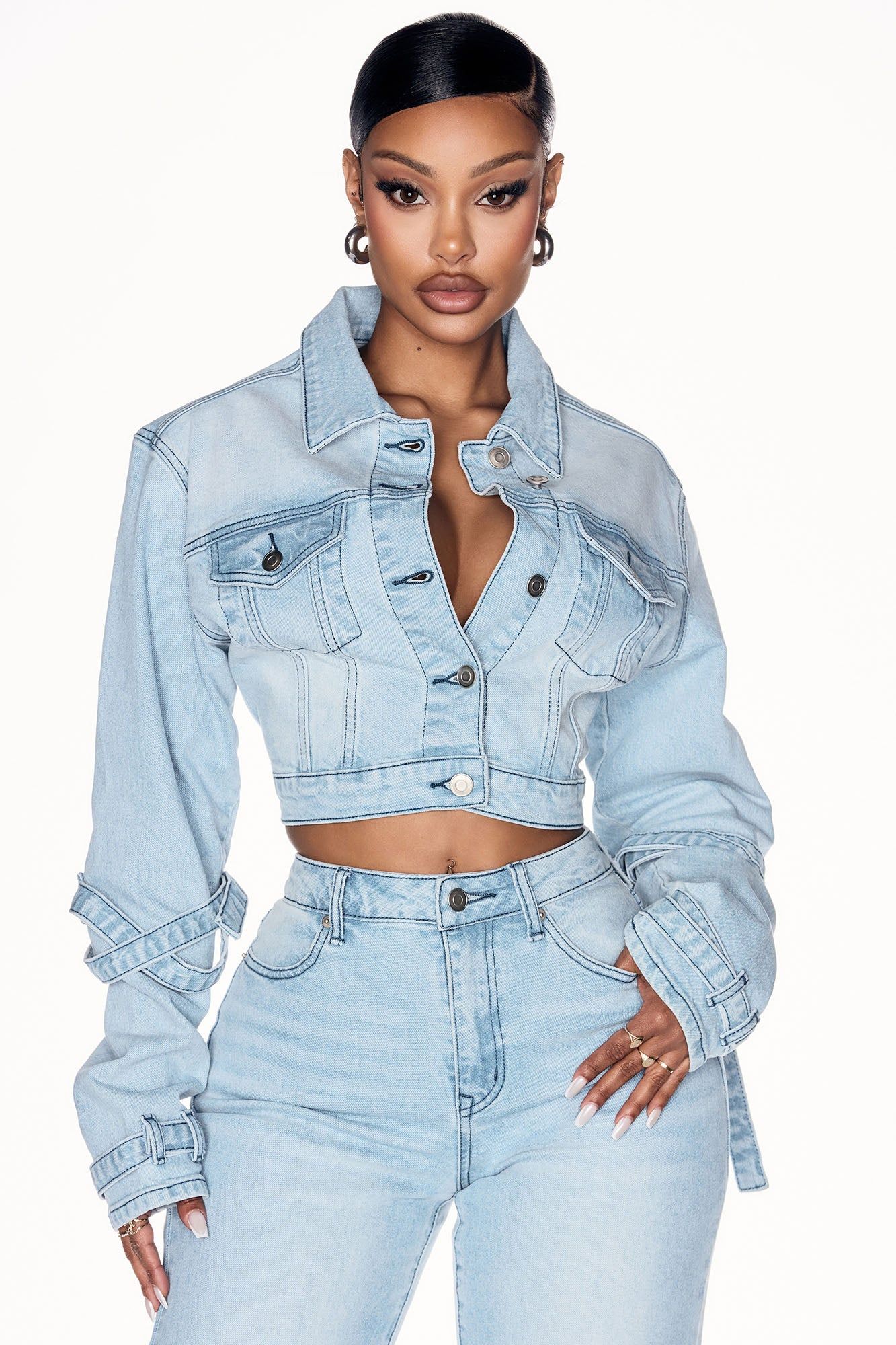All Tied Up Stretch Denim Jacket - Light Wash sold by Fashion Nova