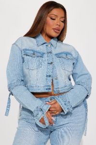 All Tied Up Stretch Denim Jacket - Light Wash sold by Fashion Nova